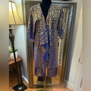 Vintage LuLaRoe Purple Gold Aztec Boho Kimono With Fringe
